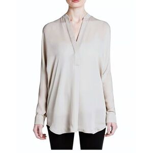 Vince 100% Silk Band Collar Blouse Taupe
